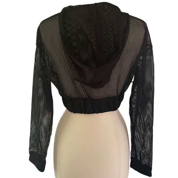 BSBW for LF Reworked NEW $132 Mesh Cropped Black Hoodie Sz S Streetwear Grommets - Picture 3 of 9